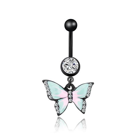 Colour Butterfly Crystal Belly Bar Surgical Steel Button Body Piercing Navel Dripping Butterfly