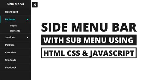 Sidebar Menu With Sub Menu Using Html Css Javascript Youtube