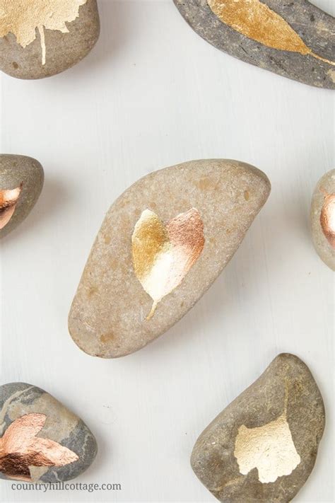 Diy Gold Leaf Painted Rocks Easy Rock Painting Step By