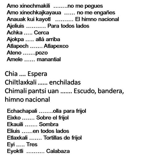 Nahuatl Palabras En Nahuatl Frases Nahuatl Y Dialecto Mexicano