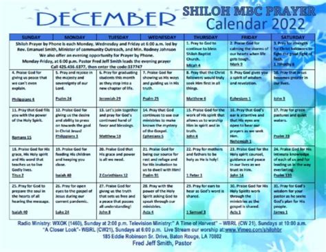 Shiloh Mbc December 2022 Prayer Calender Shiloh