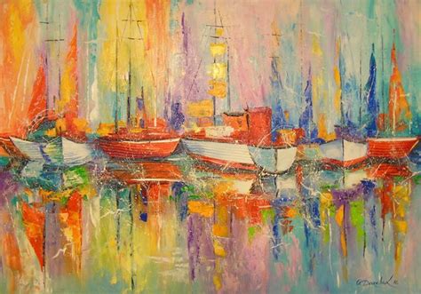 Boats In The Harbor Olha Darchuk Paintings And Prints Vehicles