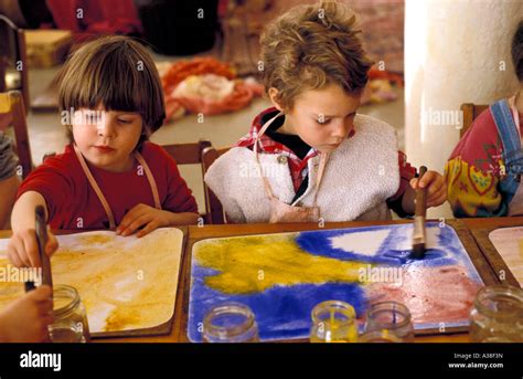Painting Lesson In A Steiner Waldorf School Stock Photo Alamy