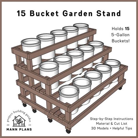 5 Gallon Bucket Diy Garden Stand 15 Buckets Pdf Download Etsy