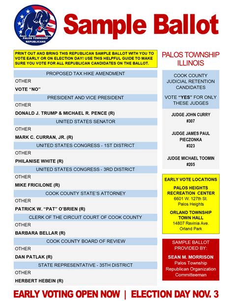 Palos Township Gop Sample Ballot Is Now Available Print Out And Use It