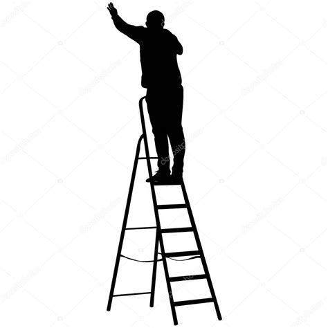 Silhouette Worker Climbing The Ladder Vector Illustration — Stock