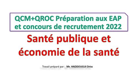 santé publique et économie de la santé qcm qroc préparation aux eap et concours de recrutement