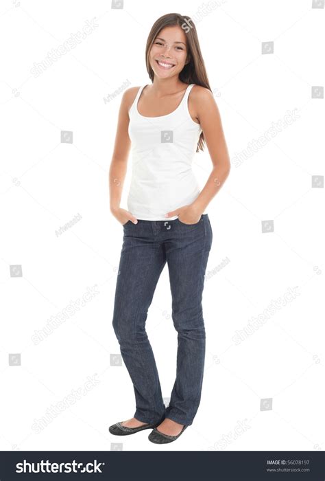 Beautiful Young Woman In Her 20s Standing In Full Body In Casual Wear Isolated On White