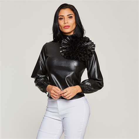 Blouse With Leather Collar And Sleeves Shirt Manufacturers In India