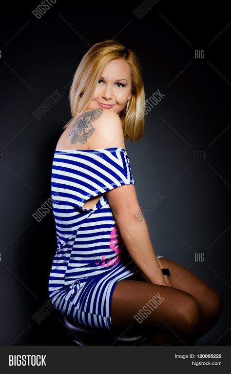 Sexy Blonde Striped Dress Image And Photo Bigstock