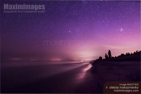 Photo Of Starry Night Sky Above Lake Shore Stock Image Mxi27420