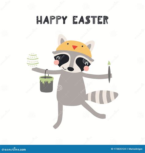 Cute Raccoon Easter Card Stock Vector Illustration Of Easter 173835124