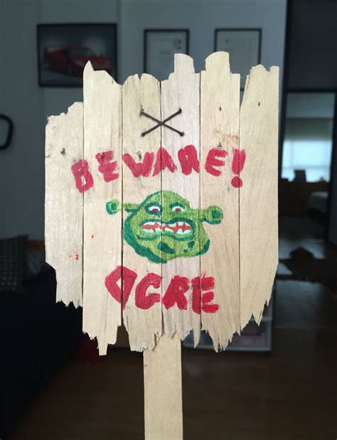 Mini Beware Of Ogre Sign Made Out Of Popsyckle Sticks And Imagination