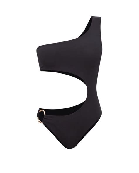 louisa ballou half moon cutout recycled fibre swimsuit in black lyst