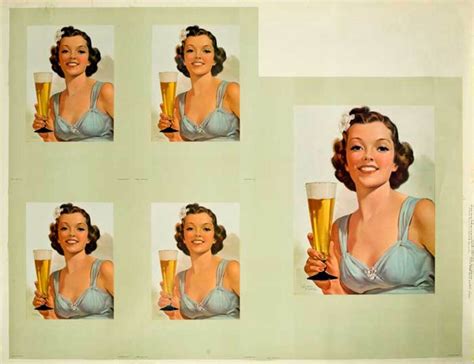 Huge Vintage Generic Beer Poster Fisher Beer Girl David Pollack