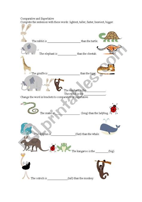 Comparative And Superlative With Animal Pictures Esl Worksheet By
