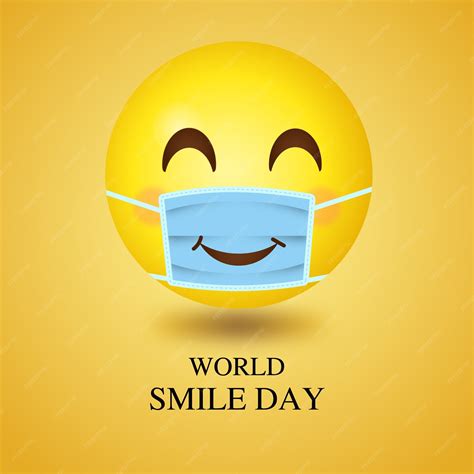 Premium Vector World Smile Day Emoji Wear Medical Mask