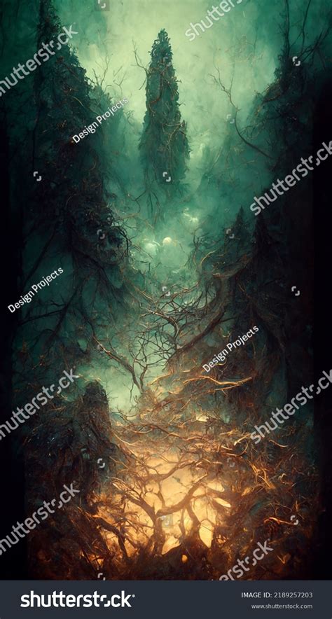 Enchanted Dark Scary Forest Rays Light Stock Illustration 2189257203