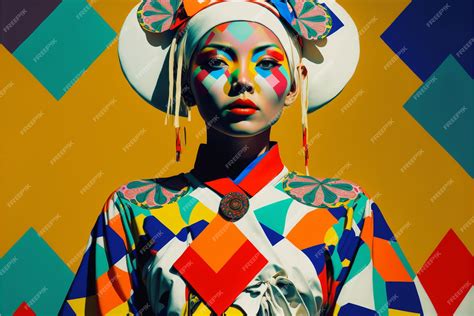 Premium Ai Image Brightly Colored Photograph Of A Woman With Colorful Face Paint Job Generative Ai