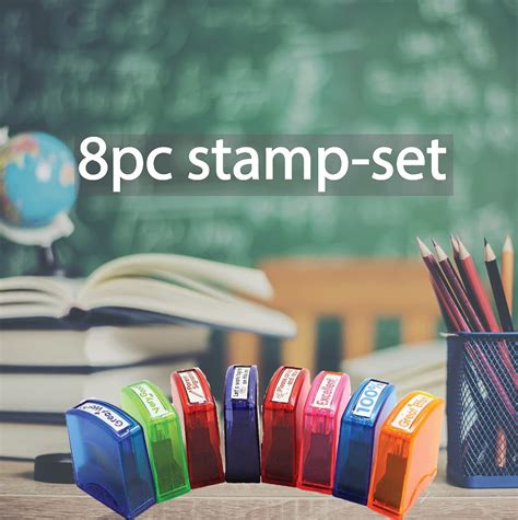 Lexonix Self Inking Teacher Stamp Set 8pcs For Grading Classroom Teachers Review Homework