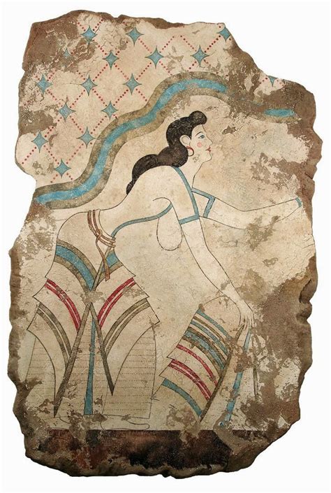 Left Reproduction Of The Ladies In Blue Fresco From Knossos Center Priest King Fresco