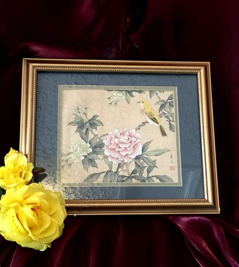 Chinese Art Silk Painting Floral Birds Signed Framed Etsy Floral