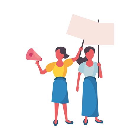 Activist Women With Protest Banners And Megaphone Vector Art At