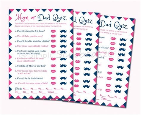 Printable Baby Shower Game Mom Or Dad Trivia Navy Blue And