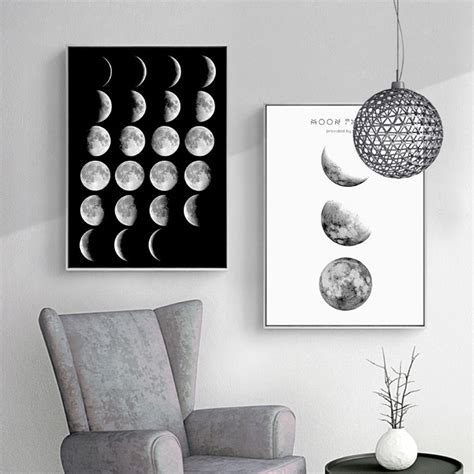 Amazing Moon Phases Canvas Print Landscape Nordic Poster Bvm Home