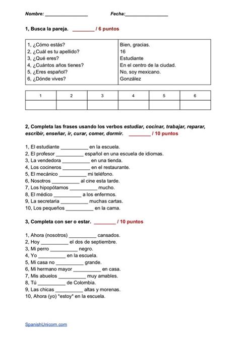 Examen De Español Para Nivel A1 Descarga Docx Recursos De Enseñanza