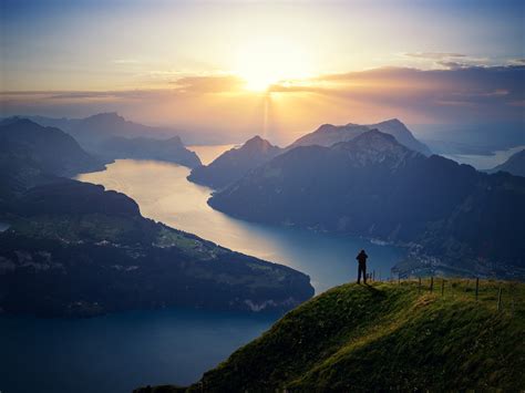 Suíça Lucerne Lake Sunrise Travel 4k Ultra Hd Visualização