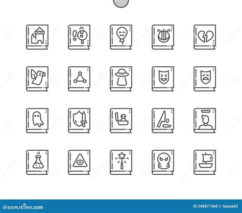 Literary Genres Line Design Style Icons Set Stock Image