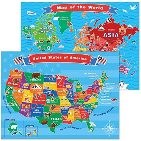 Buy World Map And United States Map For Kidswall Maps Of Us And World