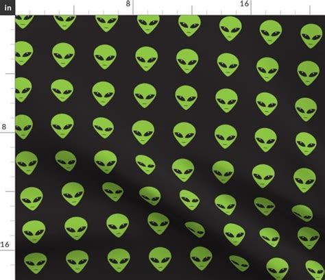 Alien Head Fabric Bright Lime Green Aliens At Night Space Etsy