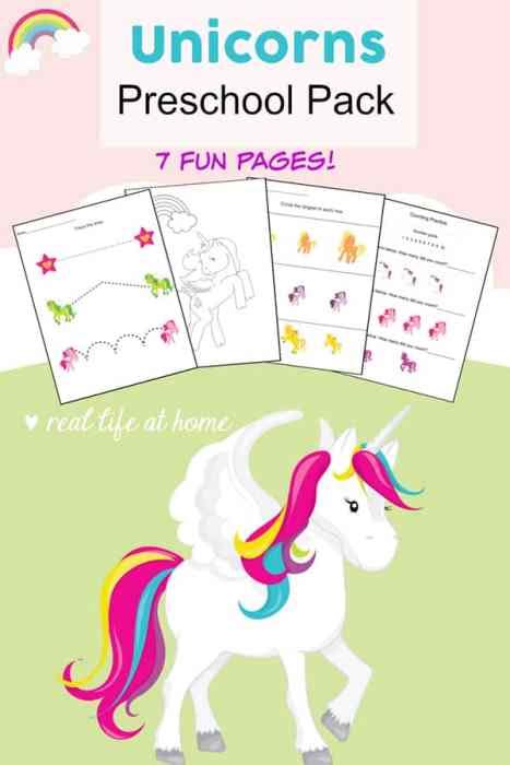 unicorn printables preschool activity packet fun  colorful