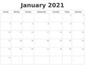 January 2021 Blank Monthly Calendar
