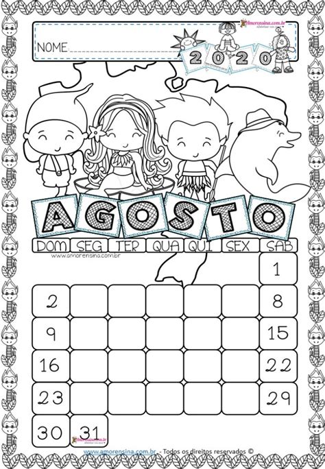 CalendÁrios Para O Aluno MÊs De Agosto