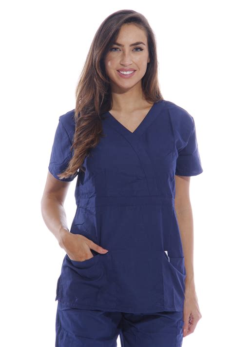 Dreamcrest Ultra Soft Womens Scrub Tops Medical Scrubs Nursing Uniforms Navy Medium