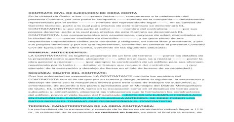 Contrato Civil De EjecuciÓn De Obra Cierta Pdf Document