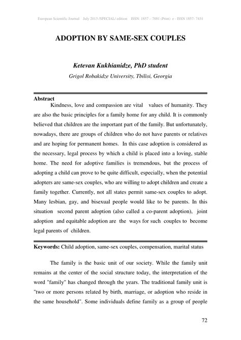 Pdf Adoption By Same Sex Couples