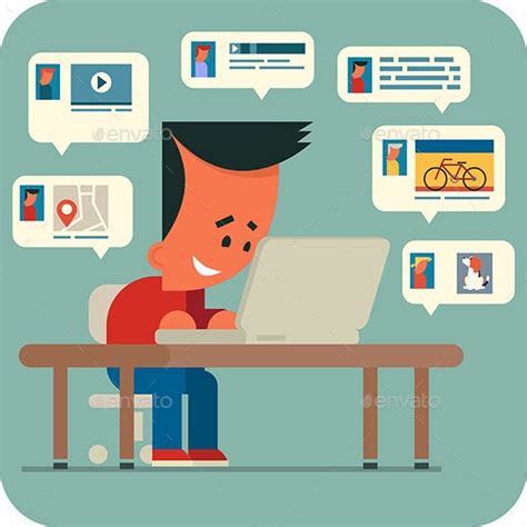 Cartoon Young Man Chatting Online Using Laptop By Zhitkovgr Cartoon