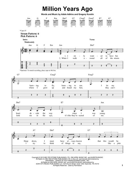 When i walk around all of the streets. Million Years Ago | Sheet Music Direct
