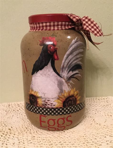 Vtg ~ otagiri 1982 quilted pig biscuit/cookie canister w/lid 6x4x3 beautiful. Rooster Cookie Jar Upcycled Gallon Jar Kitchen Decor Country Kitchen Country Home Rooster Love ...