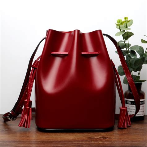 Designer Fringe Drawstring Bucket Bag Genuine Leather Shoulder Bags