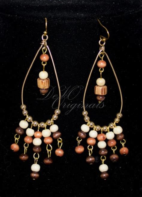 Items Similar To Wood And Gold Bead Chandelier Earrings Beaded Jewelry