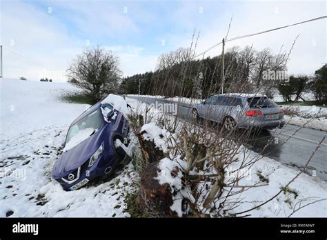 A Car Which Has Gone Off The Road During Storm Freya In Dunlavin Co