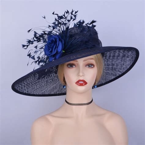 New Exclusive Navy Blue Derby Hat Large Sinamay Hat Dress Etsy