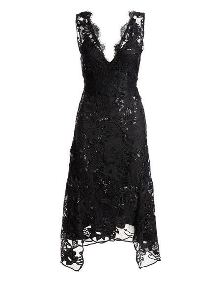 Kobi Halperin Sleeveless Embellished Lace Midi Dress Black Midi