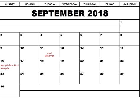 Printable kalender 2018 malaysia | calendars. September 2018 Calendar With Holidays Malaysia
