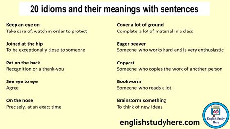 20 Idioms And Their Meanings With Sentences English Study Here